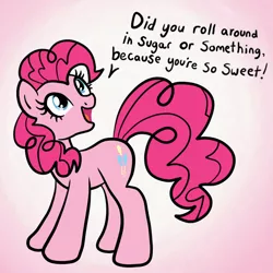 Size: 2100x2100 | Tagged: safe, artist:sjart117, derpibooru import, part of a set, pinkie pie, pony, bad pickup line, female, flirting, looking up, mare, pickup lines, smiling, solo, speech, talking