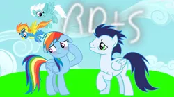 Size: 1280x719 | Tagged: safe, artist:mlplary6, derpibooru import, fleetfoot, rainbow dash, soarin', spitfire, pegasus, pony, female, male, shipper on deck, shipping, soarindash, straight