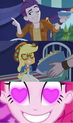 Size: 1280x2168 | Tagged: safe, artist:themexicanpunisher, derpibooru import, edit, screencap, applejack, dirk thistleweed, pinkie pie, accountibilibuddies, coinky-dink world, eqg summertime shorts, equestria girls, equestria girls series, spoiler:eqg series (season 2), accountibilibuddies: rainbow dash, appledirk, female, male, meme, pinkie the shipper, pinkie's eyes, shipping, shipping domino, straight