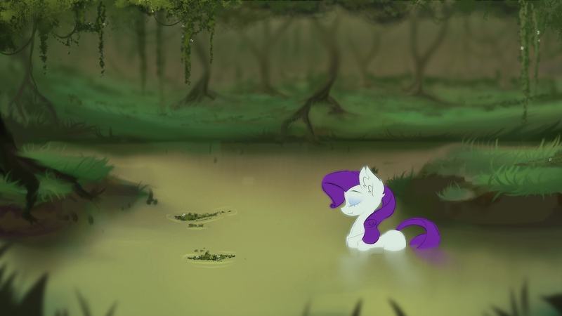 Size: 1920x1080 | Tagged: artist:gliconcraft, derpibooru import, rarity, safe, solo, swamp, swimming, wallpaper