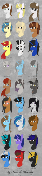 Size: 1791x7463 | Tagged: safe, artist:dyonys, derpibooru import, oc, oc:alehai jaffata, oc:anastasia gladstone, oc:angelo, oc:artis, oc:baxx, oc:bernard harmon, oc:black hoof, oc:blesk, oc:bonely steal, oc:chain steel (bill), oc:coral flute, oc:dante alighieri, oc:dusk shine, oc:grey iron, oc:hildra, oc:ink, oc:jabu, oc:kavya ravi, oc:living shadow, oc:maya yamato, oc:red saber, oc:reiser tid, oc:rose mollycoddle, oc:secret, oc:soulful dew, oc:steady hoof, oc:vena vile, unofficial characters only, earth pony, pegasus, pony, unicorn, zebra, arabian pony, bow, braid, bust, choker, curved horn, ear piercing, earring, eyepatch, female, freckles, horn, jewelry, male, mare, monocle, piercing, scar, stallion, text, yamangelo