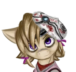 Size: 3176x3003 | Tagged: safe, artist:qbellas, derpibooru import, earth pony, pony, bags under eyes, borderlands 2, bust, clothes, simple background, solo, tiny tina, transparent background