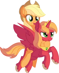 Size: 6371x7873 | Tagged: safe, artist:cyanlightning, derpibooru import, applejack, big macintosh, alicorn, earth pony, pony, .svg available, absurd resolution, alicornified, brother and sister, brotherly love, crown, cute, duo, ear fluff, female, flying, jewelry, macabetes, macareina, male, mare, open mouth, ponies riding ponies, princess big mac, race swap, regalia, riding, rule 63, rule63betes, siblings, simple background, smiling, spread wings, stallion, transparent background, unshorn fetlocks, vector, wings