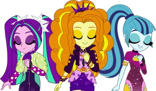 Size: 4475x2604 | Tagged: safe, artist:zoe-975, derpibooru import, adagio dazzle, aria blaze, sonata dusk, equestria girls, equestria girls series, find the magic, spoiler:eqg series (season 2), absurd resolution, clothes, eyes closed, jacket, simple background, smiling, the dazzlings, the dazzlings have returned, transparent background, trio, vector