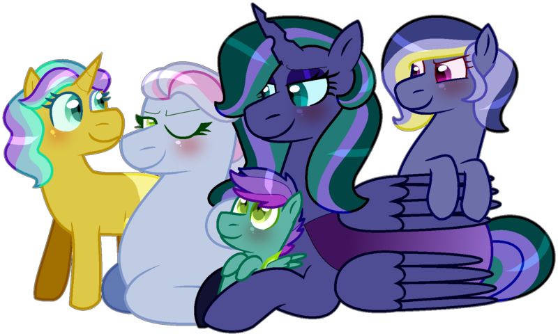 Size: 1802x1087 | Tagged: safe, artist:kindheart525, artist:peep-dis, derpibooru import, oc, oc:cobalt, oc:firefly, oc:lemon quartz, oc:lightning bug, oc:turquoise edge, alicorn, changepony, earth pony, hybrid, pegasus, pony, unicorn, kindverse, alicorn oc, female, horn, interspecies offspring, lesbian, magical lesbian spawn, offspring, offspring shipping, offspring's offspring, parent:limestone pie, parent:oc:firefly, parent:oc:turquoise blitz, parent:princess luna, parent:queen chrysalis, parent:zephyr breeze, parents:chrysaluna, parents:oc x oc, parents:zephyrstone, wings