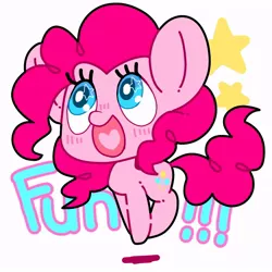 Size: 768x768 | Tagged: safe, artist:bbtasu, derpibooru import, pinkie pie, earth pony, pony, blushing, cute, diapinkes, female, fun, heart, mare, open mouth, simple background, solo, starry eyes, stars, white background, wingding eyes