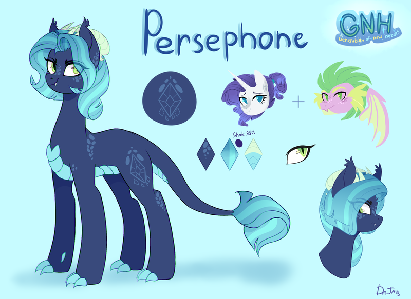 Size: 3220x2347 | Tagged: safe, artist:darlyjay, derpibooru import, rarity, spike, oc, oc:persephone, dracony, dragon, hybrid, pony, female, interspecies offspring, male, offspring, parent:rarity, parent:spike, parents:sparity, reference sheet, shipping, solo focus, sparity, straight