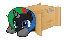 Size: 3640x2048 | Tagged: safe, artist:king-franchesco, derpibooru import, oc, oc:thinkpony, unofficial characters only, pony, unicorn, box, cute, female, ibm, pony in a box, simple background, solo, transparent background