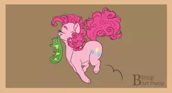 Size: 1280x690 | Tagged: safe, artist:bbru4r, derpibooru import, gummy, pinkie pie, earth pony, pony, colored hooves, cute, diapinkes, duo, eyes closed, female, mare, mouth hold, profile, pronking, realistic horse legs