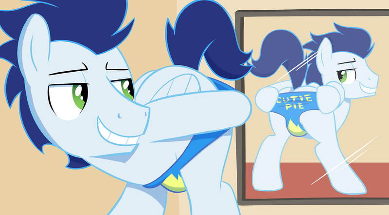 Size: 1280x711 | Tagged: questionable, artist:acstlu, derpibooru import, edit, soarin', pony, butt, clothes, crossdressing, crotch bulge, male, mirror, narcissism, panties, panties pulled down, pantsu.html, plot, solo, solo male, stupid sexy soarin', underwear