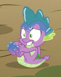 Size: 225x285 | Tagged: animated, between dark and dawn, cropped, derpibooru import, dragon, fetal position, gif, male, safe, saliva on feet, screencap, solo, spike, traumatized, wet spike, winged spike