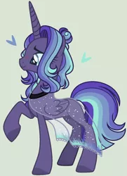 Size: 1068x1472 | Tagged: safe, artist:nocturnal-moonlight, derpibooru import, oc, alicorn, pony, cloak, clothes, female, magical lesbian spawn, mare, offspring, parent:princess luna, parent:starlight glimmer, parents:starluna, raised hoof, see-through, simple background, solo