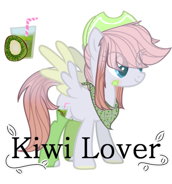 Size: 865x923 | Tagged: safe, artist:bublebee123, derpibooru import, oc, oc:breezy kiwi, unofficial characters only, pegasus, pony, bandaid, bandana, clothes, cowboy hat, female, food, fruit, hat, kiwi fruit, mare, simple background, socks, solo, transparent background, two toned wings, wings