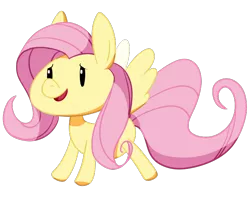 Size: 660x524 | Tagged: safe, artist:riboo, derpibooru import, fluttershy, pegasus, pony, chibi, cute, dot eyes, female, mare, open mouth, shyabetes, simple background, smiling, solo, spread wings, three quarter view, transparent background, wings