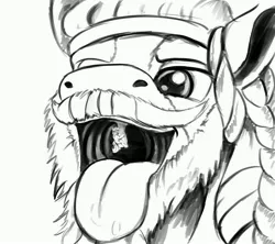 Size: 4500x4000 | Tagged: safe, artist:vittorionobile, derpibooru import, rockhoof, oc, oc:gentlesteps, earth pony, pony, unicorn, beard, black and white, cute, facial hair, fetish, grayscale, happy, macro, male, maw, mawplay, mawshot, micro, monochrome, mouth, mouthplay, open mouth, smiling, stallion, throat, tongue out, uvula, uvula hug, vore