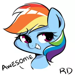 Size: 566x566 | Tagged: safe, artist:crazy bush, derpibooru import, part of a set, rainbow dash, pony, awesome, bust, cute, dashabetes, female, head only, one word, pixiv, portrait, simple background, smiling, solo, white background