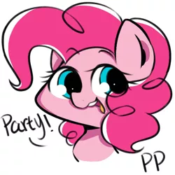 Size: 566x566 | Tagged: safe, artist:crazy bush, derpibooru import, part of a set, pinkie pie, pony, bust, cute, diapinkes, eye clipping through hair, female, head only, open mouth, pixiv, portrait, simple background, solo, white background