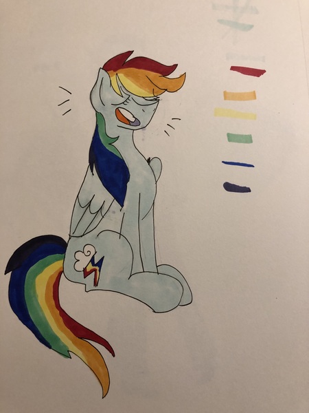 Size: 3024x4032 | Tagged: safe, artist:bluepi, artist:bluepi-arts, derpibooru import, rainbow dash, pegasus, pony, atg 2019, bragging, eyes closed, newbie artist training grounds, open mouth, traditional art