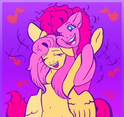 Size: 560x530 | Tagged: safe, artist:guidomista, artist:miiistaaa, artist:nijimillions, artist:okuyazu, derpibooru import, fluttershy, pinkie pie, earth pony, pegasus, pony, belly button, cheek squish, color porn, curls, curly hair, curly mane, cute, dancing, diapinkes, duo, eyes closed, female, friends, music, music notes, neon, one eye closed, open mouth, pink, pink hair, platonic, shyabetes, smiling, spread wings, squishy cheeks, thigh up, underhoof, waist up, wings, wink, yellow