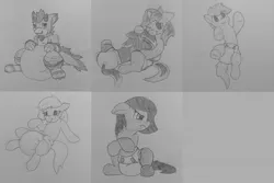 Size: 1122x750 | Tagged: suggestive, artist:hgdb, derpibooru import, oc, oc:anonfilly, oc:autumn mist, oc:bonded friendship, oc:palomino cream, oc:tech magic, unofficial characters only, pony, diaper, diaper fetish, female, fetish, filly, furry, furry oc, poofy diaper, traditional art