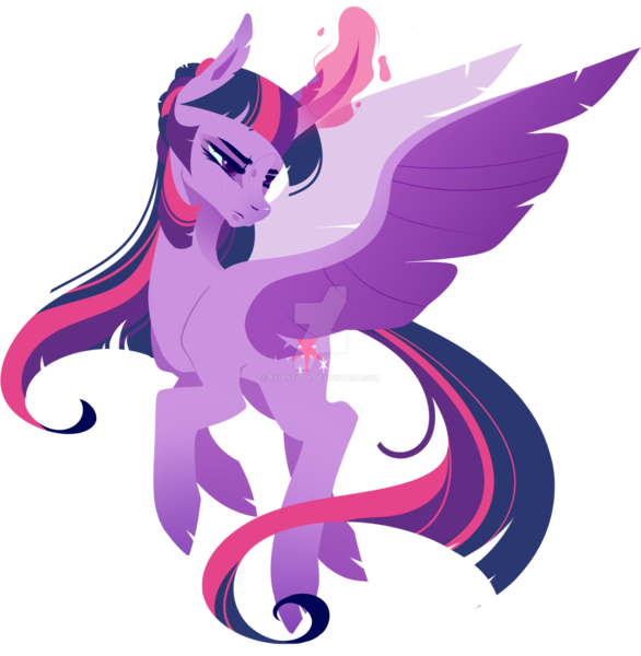 Size: 1920x1967 | Tagged: safe, artist:rxiantool, derpibooru import, twilight sparkle, twilight sparkle (alicorn), alicorn, pony, curved horn, deviantart watermark, glowing horn, horn, obtrusive watermark, simple background, solo, spread wings, transparent background, watermark, wings