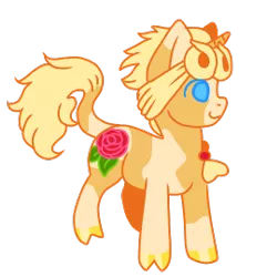 Size: 260x270 | Tagged: safe, artist:guidomista, artist:miiistaaa, artist:nijimillions, derpibooru import, ponified, pony, unicorn, anime, blond, blonde, blonde hair, blonde mane, blue eyes, braid, chibi, cloven hooves, crossover, cute, flower, giorno, giorno giovanna, gold, hooves, horn, jjba, jojo, jojo's bizarre adventure, leonine tail, looking away, male, markings, piebald, rose, simple background, small, smiling, solo, splotches, spots, stallion, standing, transparent background, vento aureo