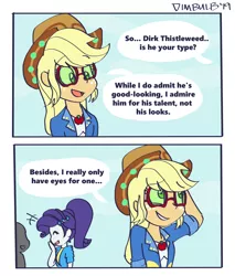 Size: 1024x1200 | Tagged: safe, artist:dimbulb, derpibooru import, applejack, dirk thistleweed, rarity, accountibilibuddies, equestria girls, equestria girls series, spoiler:eqg series (season 2), comic, cute, female, implied dirk thistleweed, implied lesbian, implied rarijack, implied shipping, jackabetes, raribetes