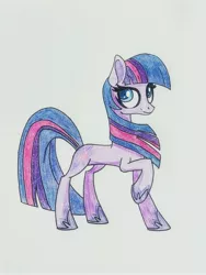 Size: 3024x4032 | Tagged: safe, artist:orin331, artist:twilytwilytwinkletwily, derpibooru import, twilight sparkle, earth pony, pony, leak, spoiler:g5, colored pencil drawing, earth pony twilight, female, g5, mare, photo, raised hoof, solo, trace, traditional art, twilight sparkle (g5)