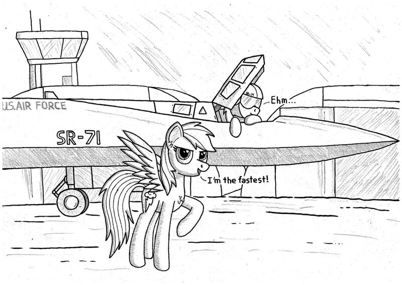 Size: 1280x907 | Tagged: safe, artist:zocidem, derpibooru import, rainbow dash, pony, aircraft, airport, blackbird, drawing, monochrome, shading, sketch, sr-71 blackbird, technology, traditional art