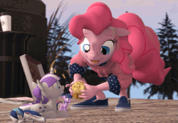 Size: 1037x720 | Tagged: safe, artist:fishimira, derpibooru import, pinkie pie, shining armor, twilight sparkle, twilight velvet, anthro, plantigrade anthro, pony, unicorn, 3d, animated, anthro with ponies, behaving like a cat, behaving like a dog, clothes, context is for the weak, cute, diapinkes, eating, eyes closed, feeding, female, floppy ears, food, gif, happy, hoodie, jumping, loop, male, mare, micro, mother and child, mother and daughter, mother and son, muffin, not salmon, outdoors, perfect loop, pizza box, prone, sad, sadorable, shining adorable, shoes, size difference, sleeping, smiling, source filmmaker, starbucks, swallowing, sweater, tiny, tiny ponies, trash can, tree, twiabetes, velvetbetes, wat, what the actual hay?