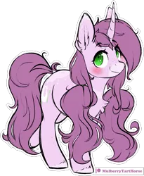 Size: 1319x1608 | Tagged: safe, artist:mulberrytarthorse, derpibooru import, oc, oc:mulberry tart, unofficial characters only, pony, unicorn, anime, blushing, chest fluff, female, freckles, looking at you, mare, pigtails, simple background, solo, transparent background, twintails, white outline