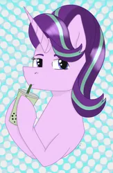 Size: 1006x1544 | Tagged: safe, artist:dyonys, derpibooru import, starlight glimmer, pony, unicorn, abstract background, bubble tea, bust, drink, female, hooves, mare, solo, straw