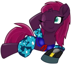 Size: 10525x8992 | Tagged: safe, artist:ejlightning007arts, derpibooru import, fizzlepop berrytwist, tempest shadow, pony, alternate hairstyle, bikini, bikini top, clothes, cute, eye scar, one eye closed, sarong, scar, simple background, summer, swimsuit, tempestbetes, transparent background, vector, wink