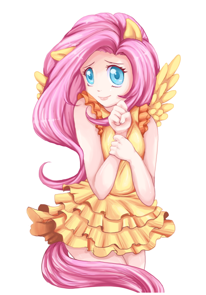 Size: 1400x2000 | Tagged: artist:syertse, clothes, colored pupils, cute, derpibooru import, dress, eared humanization, fluttershy, human, humanized, safe, shyabetes, simple background, solo, tailed humanization, transparent background, winged humanization, wings