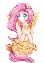 Size: 1400x2000 | Tagged: artist:syertse, clothes, colored pupils, cute, derpibooru import, dress, eared humanization, fluttershy, human, humanized, safe, shyabetes, simple background, solo, tailed humanization, transparent background, winged humanization, wings