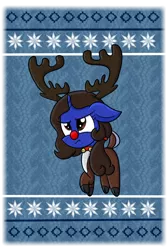 Size: 730x1095 | Tagged: safe, artist:vcm1824, derpibooru import, oc, unofficial characters only, pony, unicorn, animal costume, annoyed, clothes, costume, female, floppy ears, red nose, reindeer costume, solo