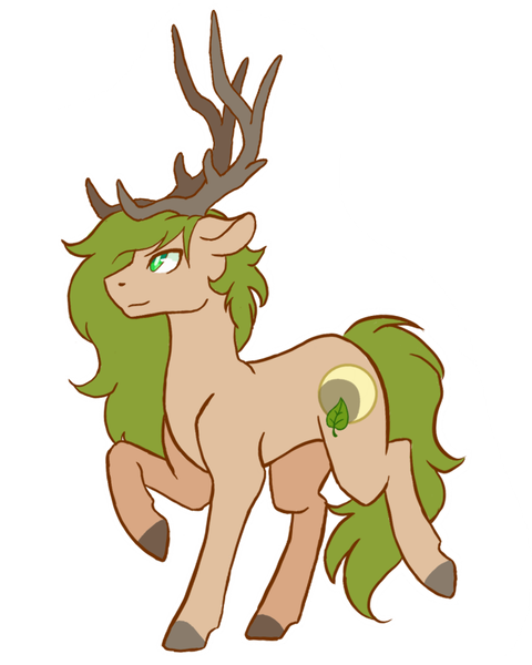 Size: 800x1000 | Tagged: antlers, artist:flaming-trash-can, colored, cutie mark, deer, deer pony, derpibooru import, flat colors, floppy ears, oc, oc:xander, original species, raised hoof, safe, sidemouth, simple background, solo, unofficial characters only, white background