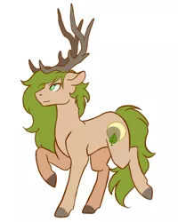 Size: 800x1000 | Tagged: antlers, artist:flaming-trash-can, colored, cutie mark, deer, deer pony, derpibooru import, flat colors, floppy ears, oc, oc:xander, original species, raised hoof, safe, sidemouth, simple background, solo, unofficial characters only, white background