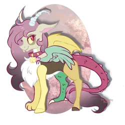 Size: 2625x2625 | Tagged: artist:darkpathwalker9900, bell, bell collar, collar, derpibooru import, draconequus, draconequus oc, female, hybrid, interspecies offspring, oc, oc:fluffy, offspring, parent:discord, parent:fluttershy, parents:discoshy, safe, simple background, solo, transparent background