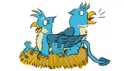 Size: 1400x800 | Tagged: safe, artist:horsesplease, derpibooru import, gallus, oc, oc:megawatt, oc:pecker, oc:pincer, gryphon, behaving like a bird, behaving like a chicken, behaving like a rooster, chickub, crowing, female, gallgall, gallina, gallina the hen, gallus the rooster, griffon oc, male, multeity, nest, offspring, parent:gallina, parent:gallus, parents:gallgall, parents:selfcest, product of incest, product of selfcest, rule 63, selfcest, self griffondox, self paradox, self ponidox, shipping, straight