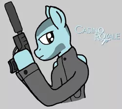 Size: 604x543 | Tagged: safe, artist:gameplay the pony, deleted from derpibooru, derpibooru import, oc, oc:gameplay, pegasus, pony, casino royale, clothes, digital art, gun, handgun, jacket, james bond, male, pistol, solo, suppressed pistol, text, weapon