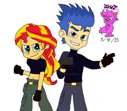 Size: 1024x896 | Tagged: safe, artist:resotii, derpibooru import, flash sentry, sunset shimmer, equestria girls, clothes, cosplay, costume, crossover, female, flashimmer, kim possible, male, ron stoppable, shipping, straight