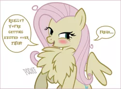 Size: 793x583 | Tagged: safe, artist:flash equestria photography, derpibooru import, edit, fluttershy, mean fluttershy, pegasus, pony, the mean 6, behaving like a bird, chest fluff, clone, cute, female, fluffershy, flutterbitch, freak, impossibly large chest fluff, kinkshaming, mean shyabetes, pomf, shyabetes, single panel, solo