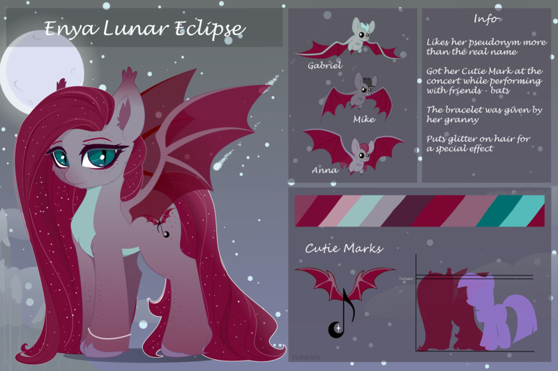 Size: 6000x3990 | Tagged: safe, artist:xsatanielx, derpibooru import, oc, oc:enya lunar eclipse, unofficial characters only, bat, bat pony, pony, bat pony oc, bat wings, cutie mark, female, long hair, rcf community, reference, shiny, solo, wings