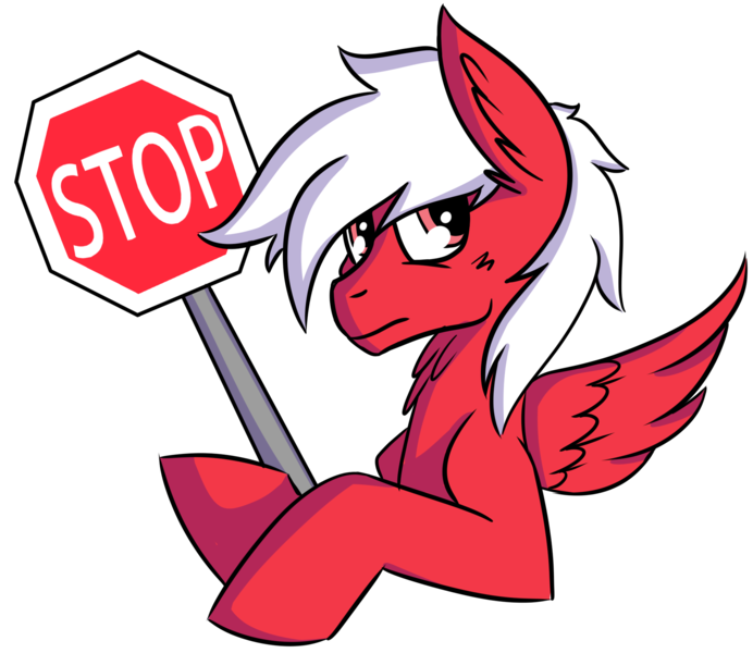 Size: 1906x1652 | Tagged: safe, artist:exvius, derpibooru import, oc, oc:stoppone, pegasus, pony, bust, solo, stop sign