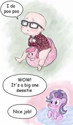 Size: 683x1171 | Tagged: safe, artist:artattax, deleted from derpibooru, derpibooru import, pinkie pie, starlight glimmer, pony, unicorn, /mlp/, baby, downvote bait, glasses, jim miller, literal shitpost, op isn't even trying anymore, potty training