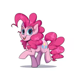 Size: 1280x1280 | Tagged: safe, artist:artmarina-arts, derpibooru import, pinkie pie, earth pony, pony, cute, diapinkes, ear fluff, female, mare, open mouth, simple background, solo, white background