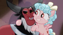 Size: 1920x1080 | Tagged: safe, derpibooru import, screencap, cozy glow, lord tirek, centaur, pegasus, pony, frenemies (episode), cheek squish, cheek to cheek, cozy glow is best facemaker, cozybetes, cute, duo, female, filly, foal, grin, male, nose piercing, nose ring, piercing, smiling, squishy cheeks