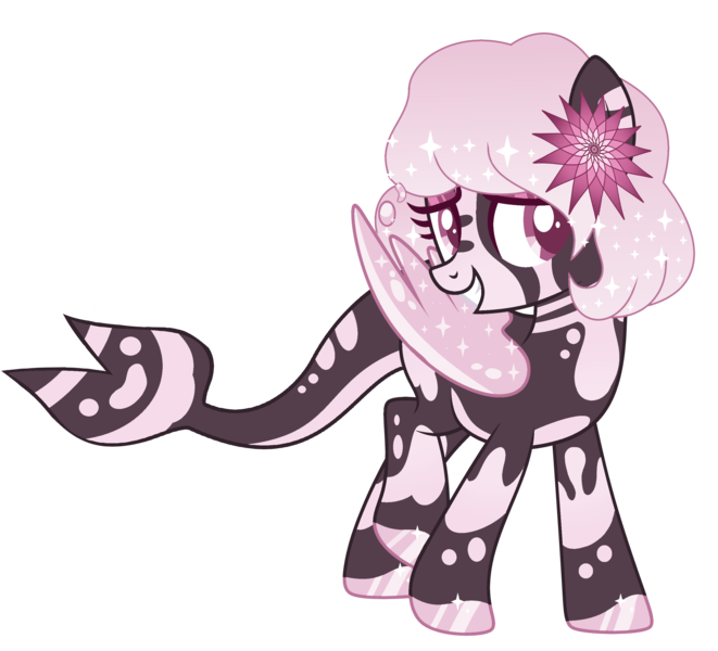 Size: 2918x2647 | Tagged: safe, artist:celestial-rue0w0, artist:lazuli, derpibooru import, oc, oc:neon lurker, unofficial characters only, ocean pony, original species, pony, base used, commission, eyeshadow, female, flower, flower in hair, lidded eyes, makeup, mare, markings, raised hoof, raised leg, simple background, solo, transparent background