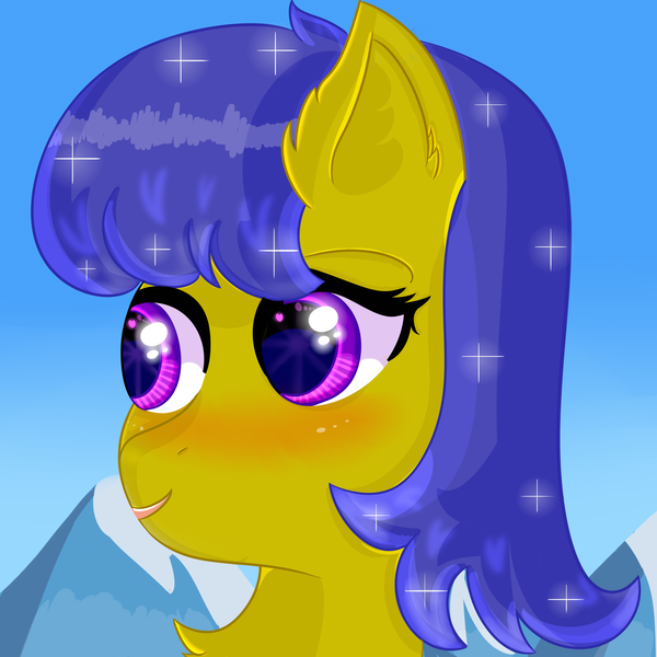 Size: 3000x3000 | Tagged: safe, artist:rain wing, derpibooru import, oc, unofficial characters only, pony, blushing, bust, gradient background, mountain, portrait, solo, trade